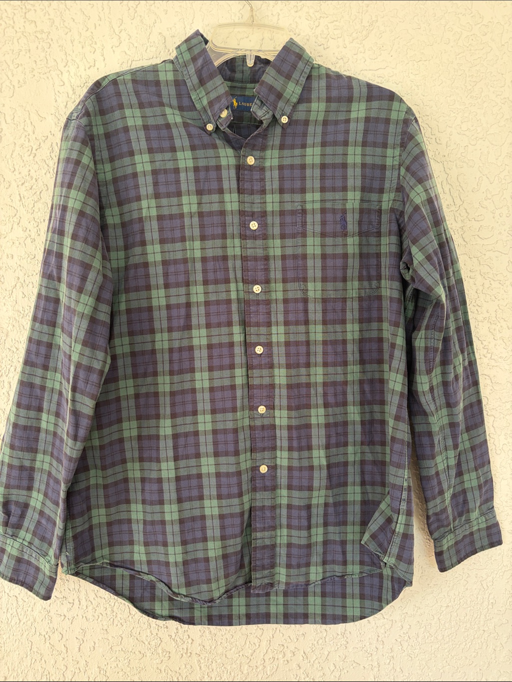 Ralph Lauren Navy & Green Plaid Button-Down Shirt Size L